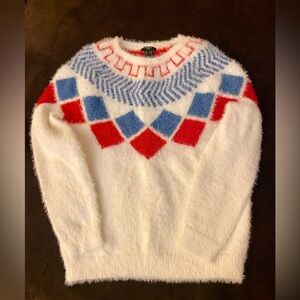 Forever 21 Kids White Sweater with Red and Blue Geometric Design